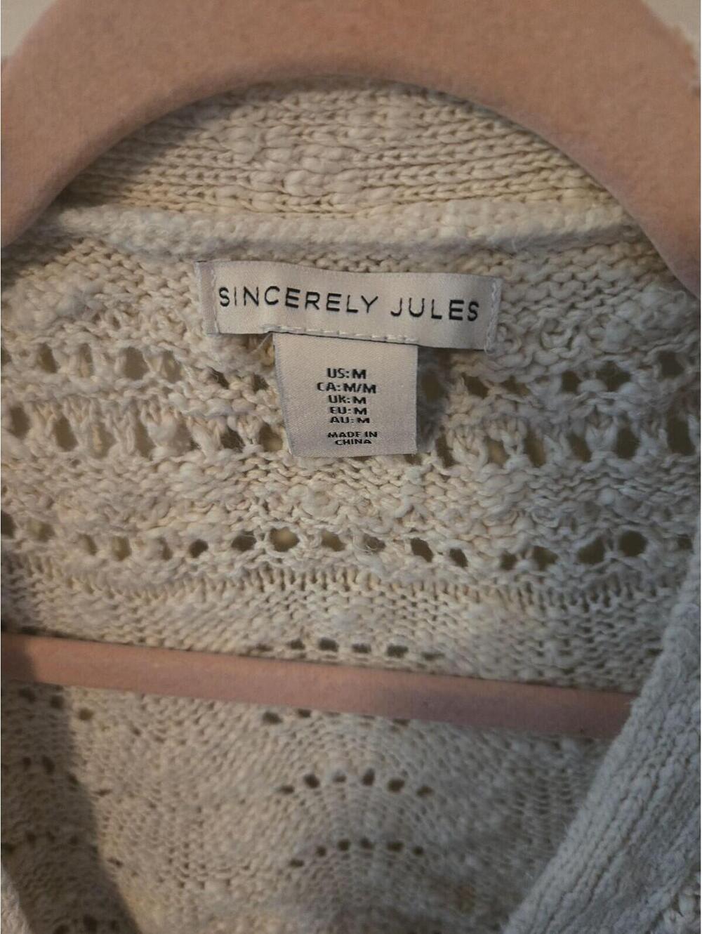 Sincerely Jules Pointelle Knit Cropped Cardigan - Cream Size M - Picture 2 of 6